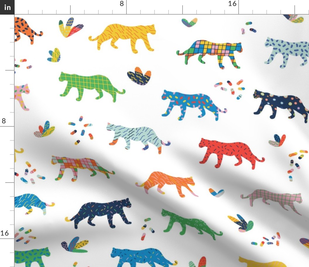 Large - Colorful tiger fabric, modern jungle, modern tiger, kids wallpaper, childrens fabric, fun and colourful kids