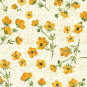 Large Yellow Watercolor Buttercup Flowers on Textured Eggshell White Background