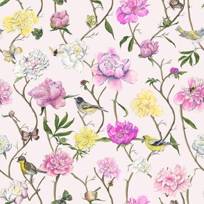 Peony chinoiserie on pale pink