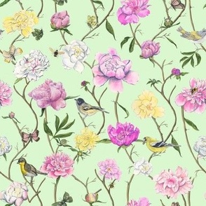 Peony chinoiserie  on pale green