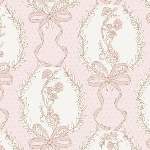 Rosie Posie large playful victorian retro floral with polkadots and bows dusty rose pink and cream 