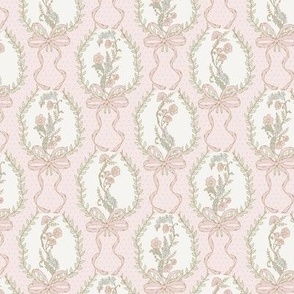 Rosie Posie small playful victorian retro floral with polkadots and bows pink, cream, green, blue 
