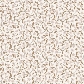 Run Wild mini floral light pink and light caramel brown in cream background 