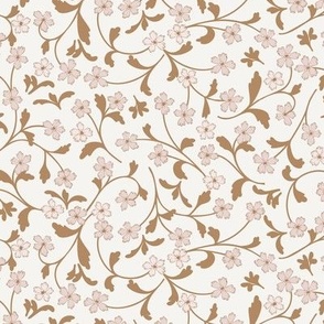 Run Wild small floral light pink and light caramel brown in cream background 