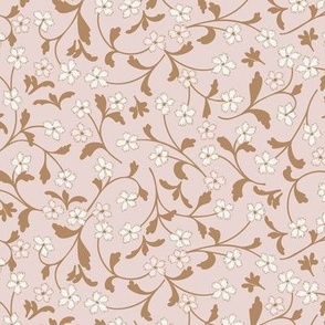 Run Wild small floral cream and light caramel brown in dusty rose pink background 