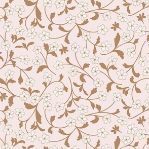 Run Wild small floral cream and light caramel brown in light pink background 