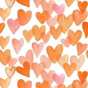 Small watercolour hearts in bright pink and orange for valentines day