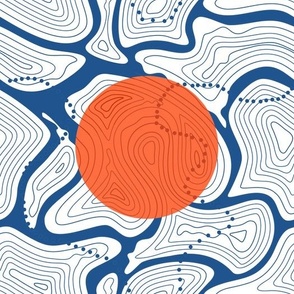 Blue and orange topographic design