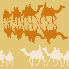 People Riding Camels beige Burnt Orange Animal Vacation Wallpaper Bedding