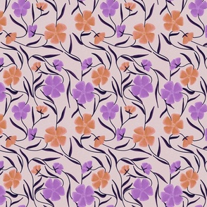 Bright Blooming Buttercups - Purple and Peach Hand Drawn Floral Pattern