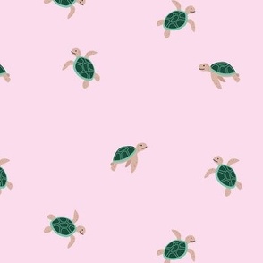 Little ocean creatures - sea turtles adorable kids animals design teal green on pink