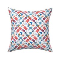 SMALL London fabric - travel_ big ben_ london eye_ city_ europe_ england_ red  bus 6in