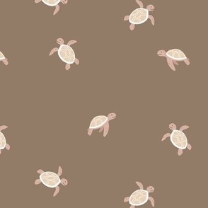 Little ocean creatures - sea turtles adorable kids animals design seventies vintage brown tan beige
