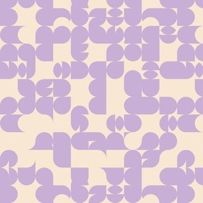 Groovy abstract geometric shapes retro sixties mod design mid-century love lilac on cream