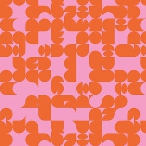 Groovy abstract geometric shapes retro sixties mod design mid-century love pink orange