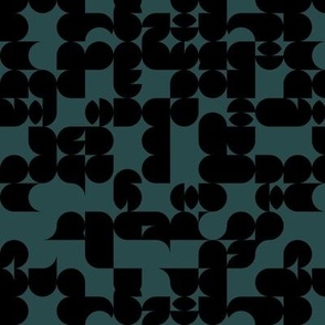 Groovy abstract geometric shapes retro sixties mod design mid-century love petrol blue black