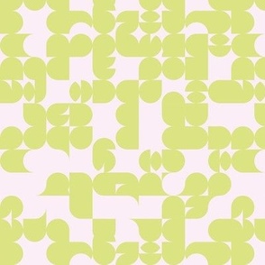 Groovy abstract geometric shapes retro sixties mod design mid-century love lime green on ivory