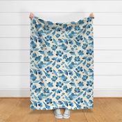 Large scale Hand painted Blue and cream watercolour florals 