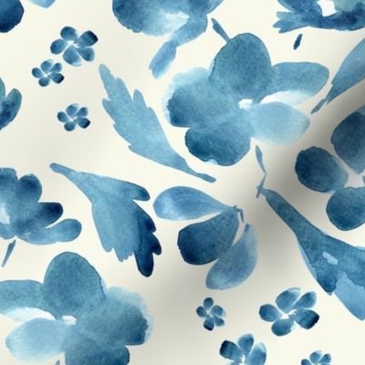 Blue and cream watercolour florals