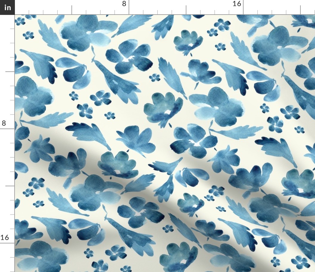 Blue and cream watercolour florals