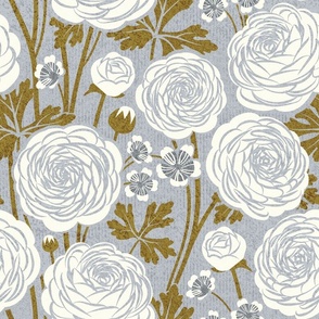 Normal scale // Buttercups ranunculus garden // grey background natural white flowering plants spring and summer blossom flowers sunburst yellow leaves // wallpaper
