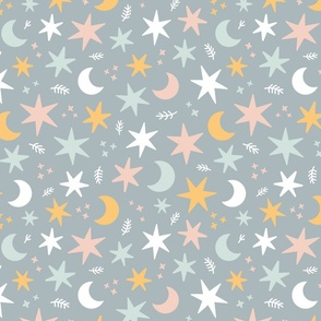 Cute Halloween Stars and Moons Grey - Small