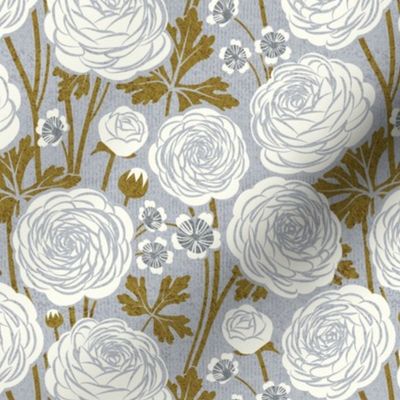 Small scale // Buttercups ranunculus garden // grey background natural white flowering plants spring and summer blossom flowers sunburst yellow leaves // wallpaper