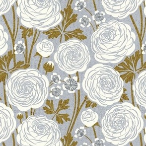 Small scale // Buttercups ranunculus garden // grey background natural white flowering plants spring and summer blossom flowers sunburst yellow leaves // wallpaper