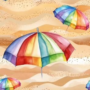 Watercolor Rainbow Beach Umbrella Umbrellas in the Sand
