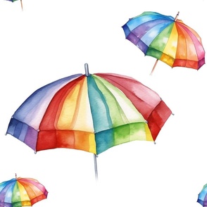 Watercolor Rainbow Beach Umbrella Umbrellas in the Sand with White Background