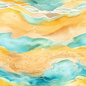 Watercolor Beige and Teal Beach Sands Waves Background