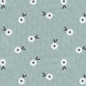 Small Scale // Vintage Ditsy Floral on Lightest Teal Blue