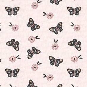 Small Scale // Vintage Butterflies  Floral on Blush Rose Pink