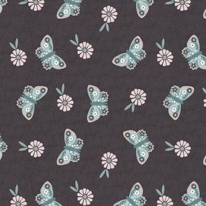 Small Scale // Vintage Butterflies  Floral on Midnight Violet