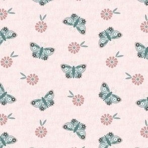 Small Scale // Vintage Butterflies  Floral on Light Carnation Pink