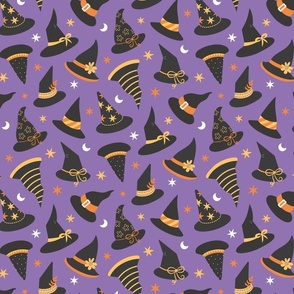 Fun Witches Hats Halloween on purple - Medium