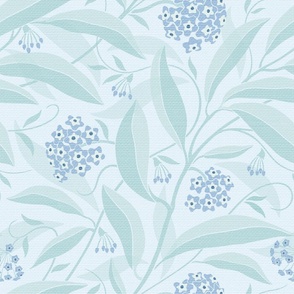 Blooming Hoya Art Nouveau Style, Light-Green, Light-Blue, Blue