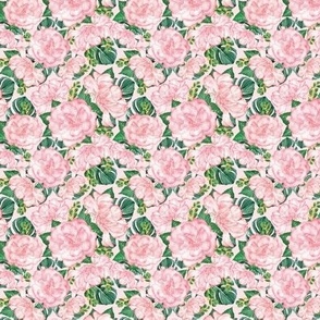 Tiny Pale Pink and Green Floral 3x3in Roses and Monstera Pattern