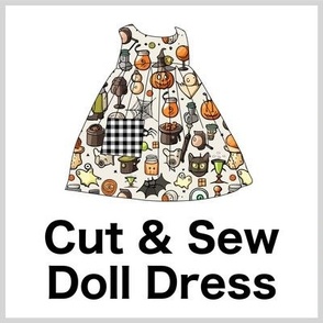 Hocus Pocus Cut & Sew Doll Dress on FAT QUARTER for Forever Virginia Dolls and other 1/8, 1/6 and 1/5 scale child dolls  - Halloween Potions and Pumpkins // little small scale tiny mini micro doll 