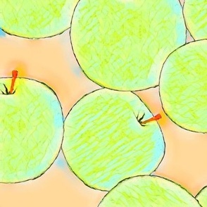 Apples  - Green on Peach