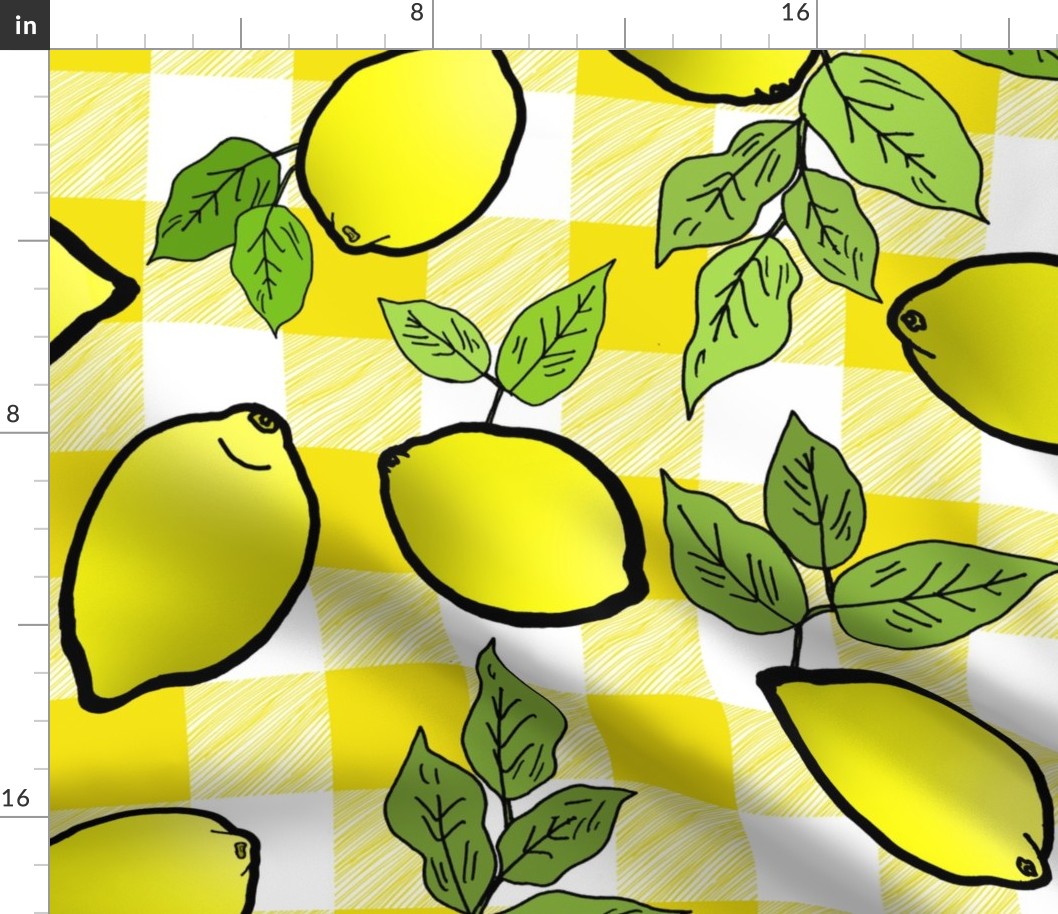Lemons on Yellow Buffalo Check (large scale) 
