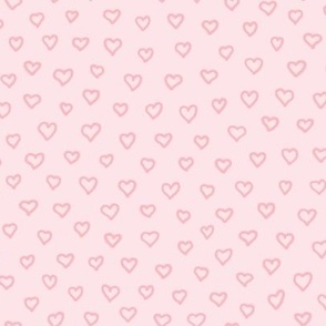 Tiny hand-drawn pink hearts pattern 12x8 in repeat