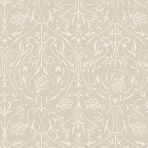 damask 02 - bone beige _ creamy white - traditional wallpaper