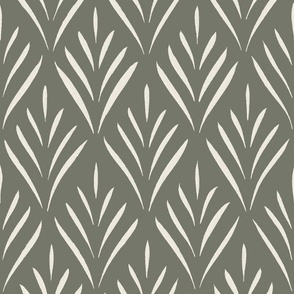 diamond leaves _ creamy white_ limed ash green _ traditional hand drawn