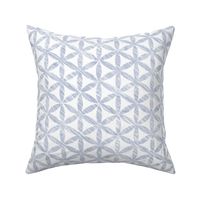 Celendine Flowers in Mineral Blue (xl scale) | A 'Flower of Life' tessellating, geometric pattern, rustic Moroccan tile circles and triangles in soft blue and white.