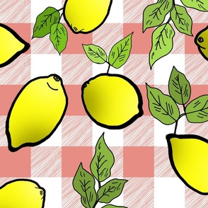 Lemons on Pink Lemonade Buffalo Check (large scale) 