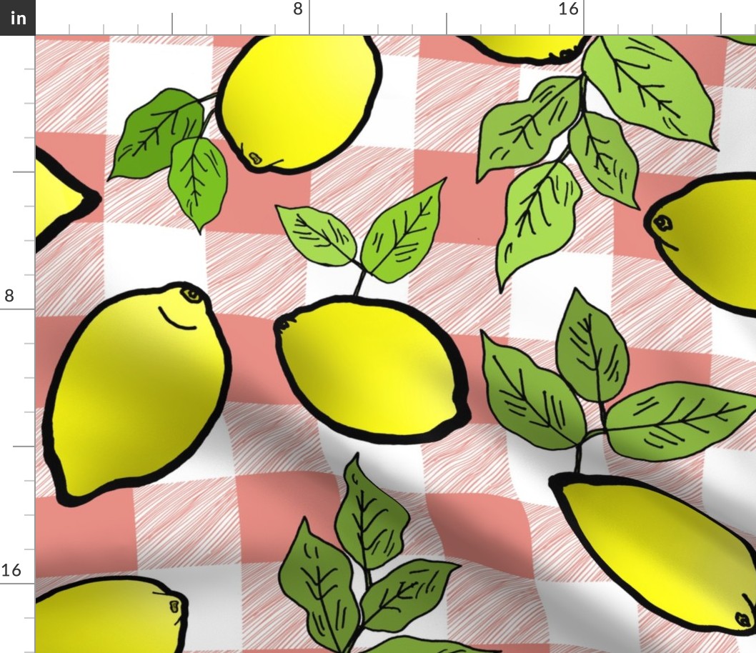 Lemons on Pink Lemonade Buffalo Check (large scale) 