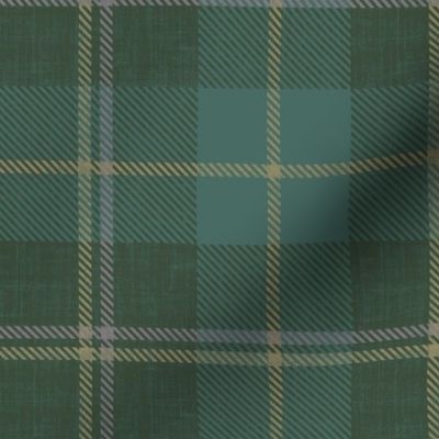 Cozy  linen textured Plaid _GREEN MOSS and TEAL
