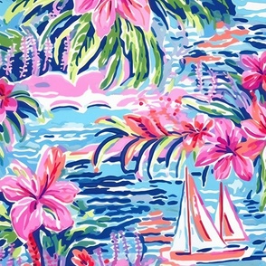 Bermuda or Bust - Pink/Blue on White 