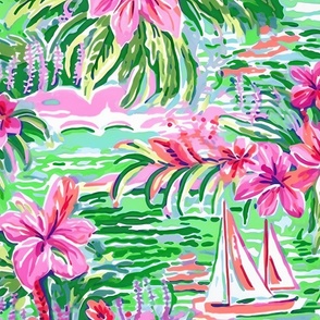 Bermuda or Bust - Pink/Green on White